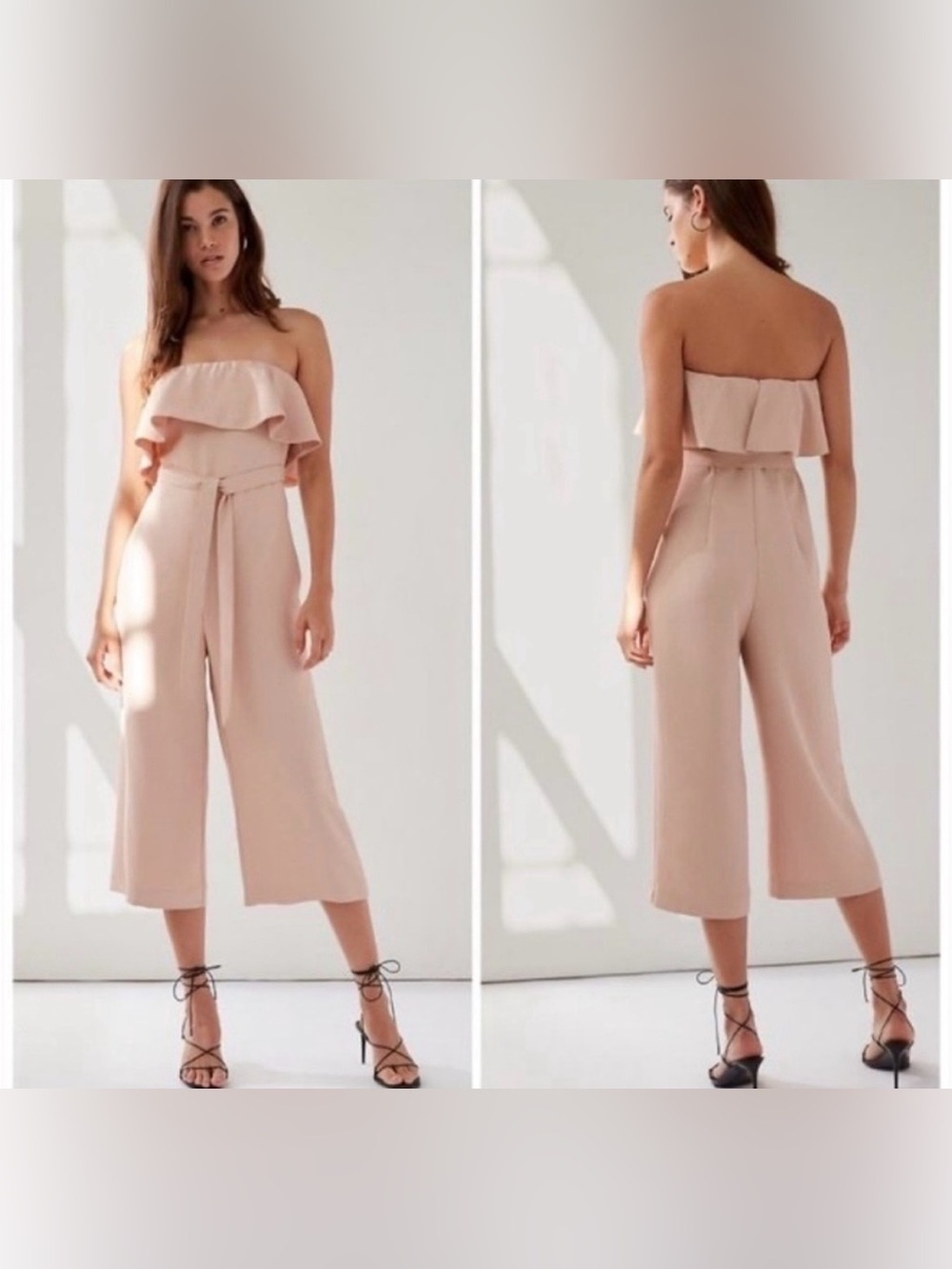 NEW Babaton Flutter Pink Strapless Ruffle Jumpsuit Wide Leg Size 6